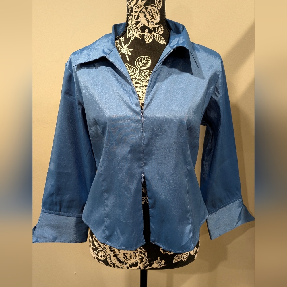 Younique Y2K Sleek Blue Satin Blouse Size M